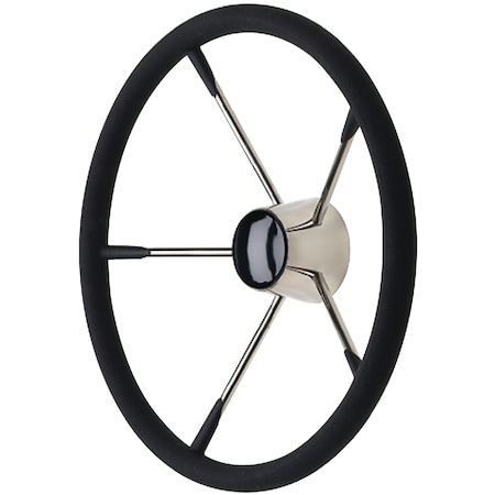 Seachoice 5 Spoke 15" SS Destroyer Wheel w/Permanent Foam Grip, Black Center Cap 28581